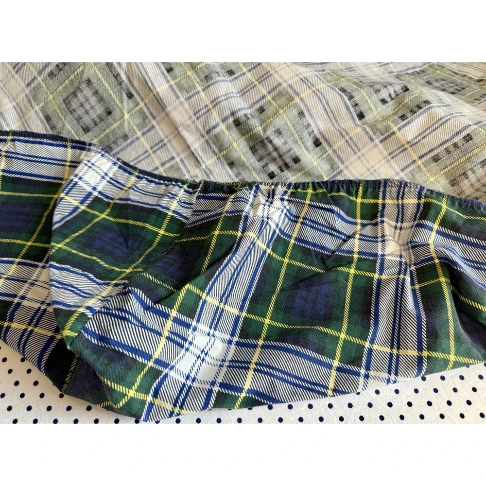 Ralph Lauren Flat Sheet Queen Bed Cotton Gordon Dress Plaid Blue Green